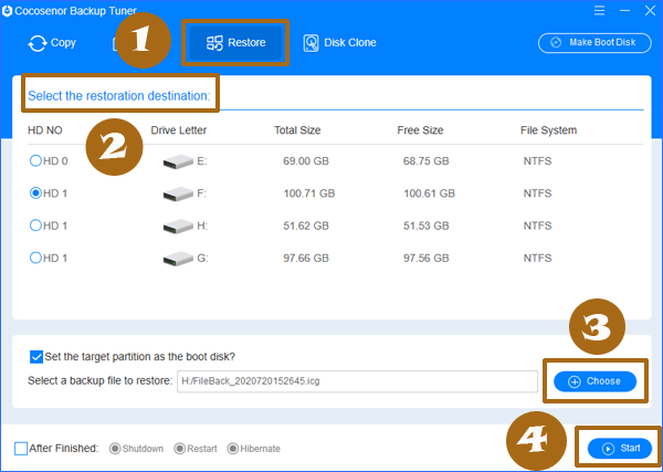 restore the backup file