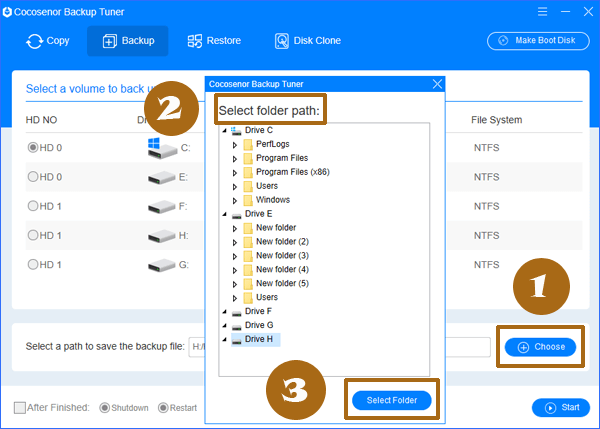 select the destination path