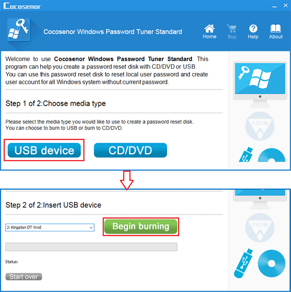 choose media type to create password reset disk