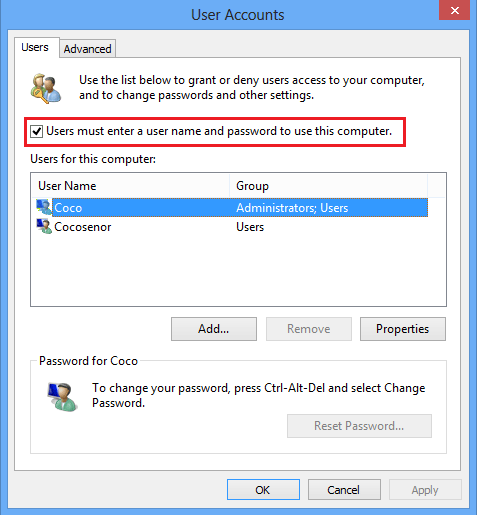 user must enter password on windows 8