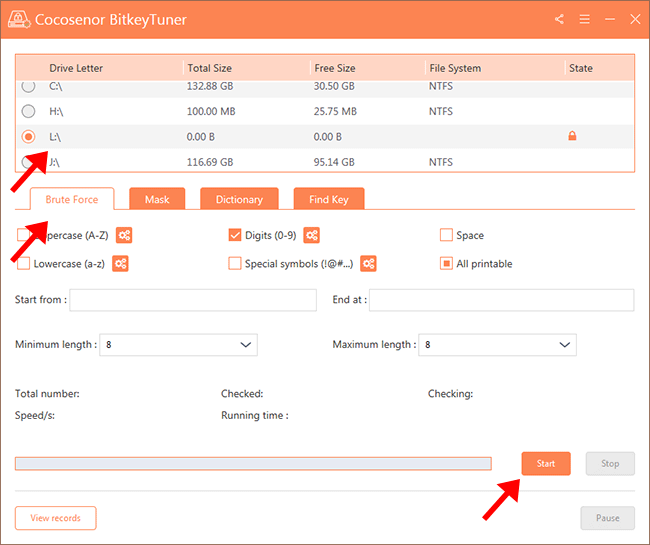 recover BitLocker password with BitKeyTuner