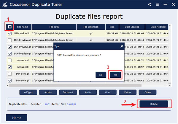 delete duplicate files