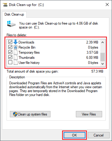 clean C drive by Disk Cleanup