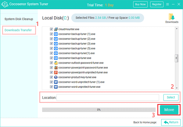 transfer downloads files to free up c drive