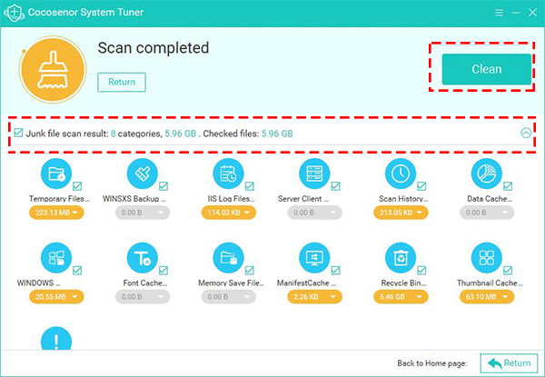 clean up junk files by system tuenr