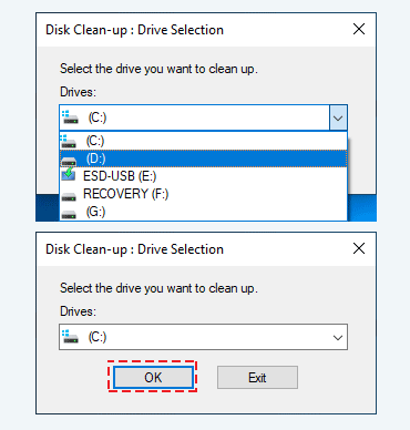 select disk drive to clean up