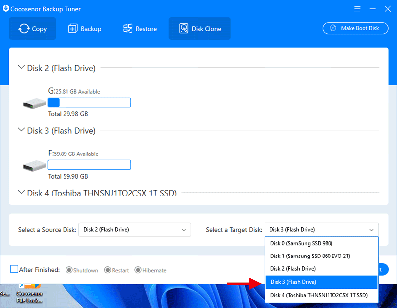 select another USB as target disk