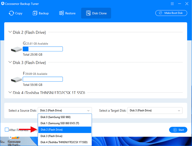 choose bootable USB drive as source disk