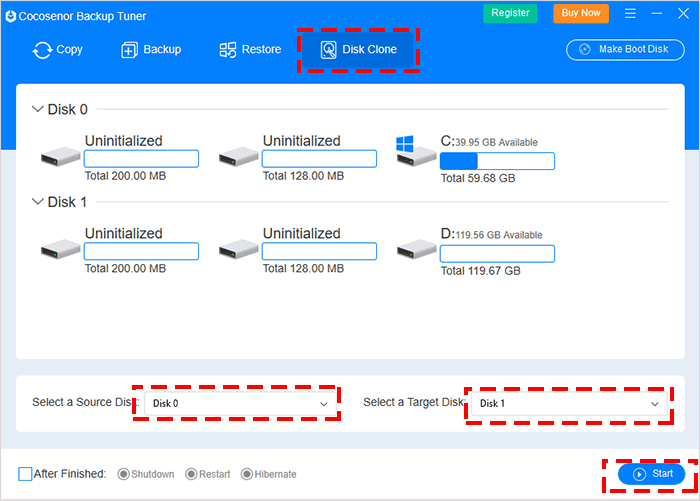 set source and target disk