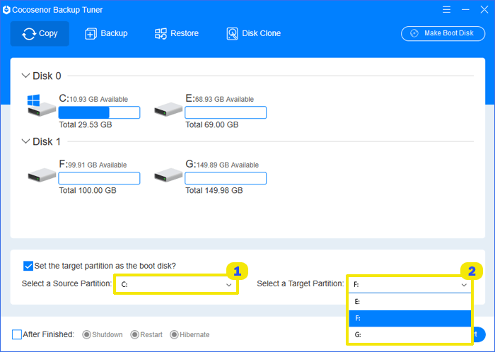 choose source and target partition