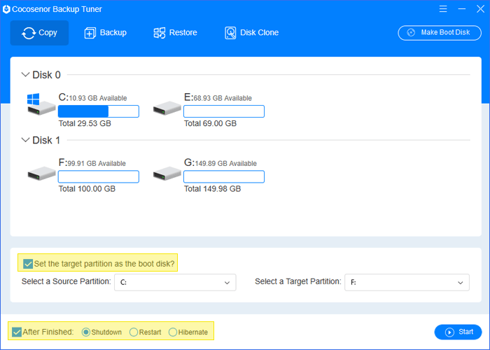 make the target partition bootable