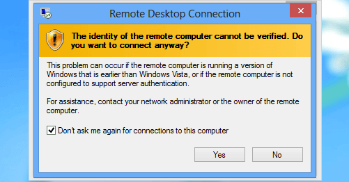 remote desktop connection get the prompt