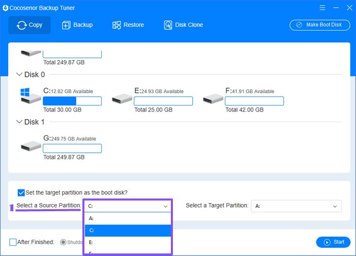 select system disk as the source partition