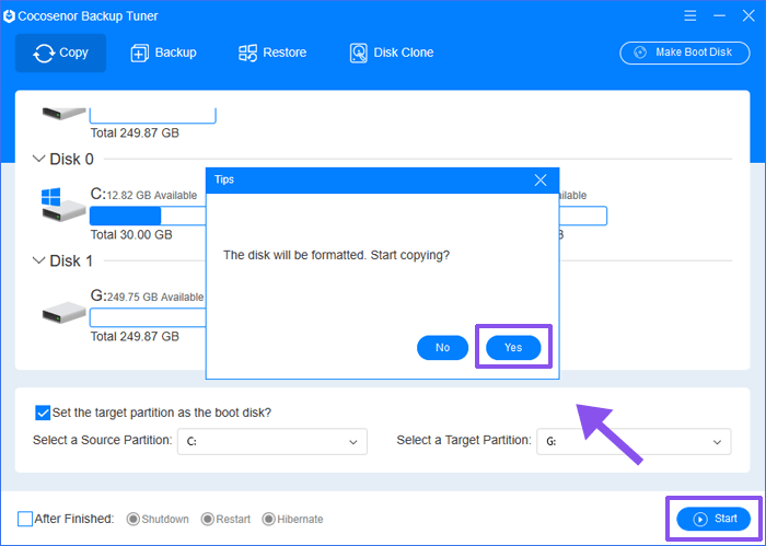 start to copy system disk