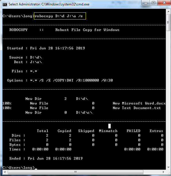 use robocopy command to copy folders