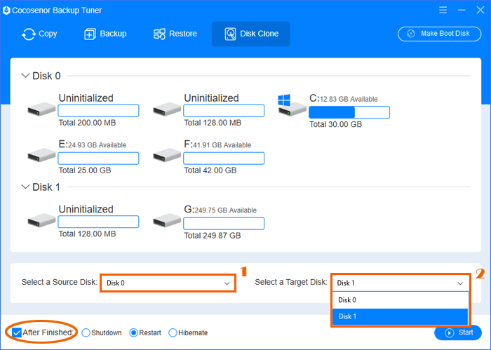 select the source and target disk