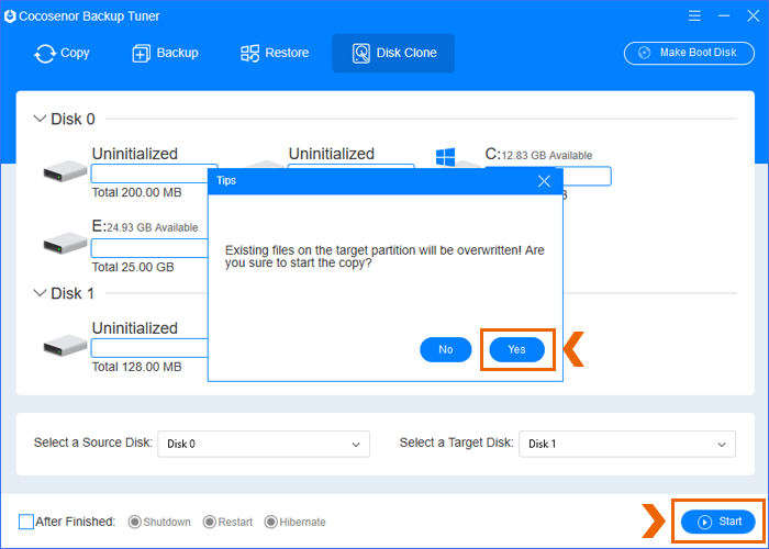 start disk cloning