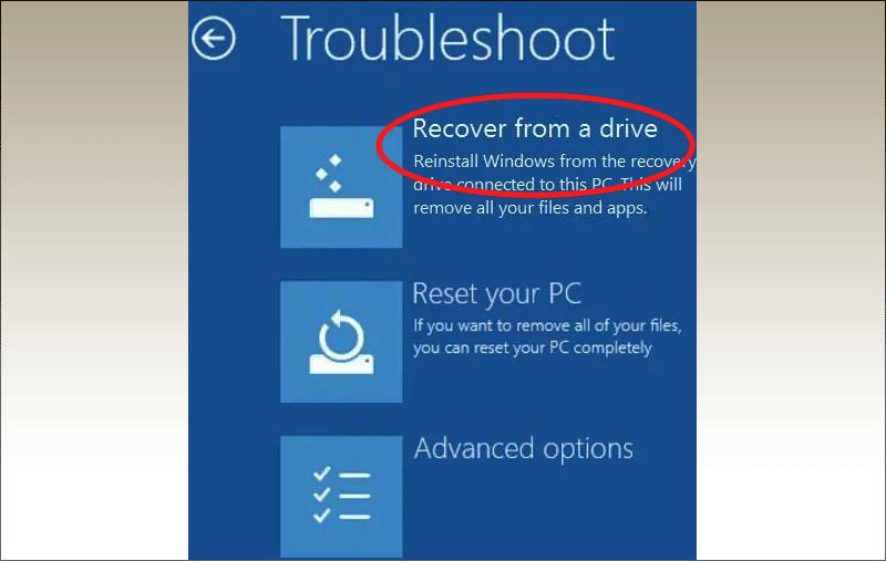 select recover from a drive