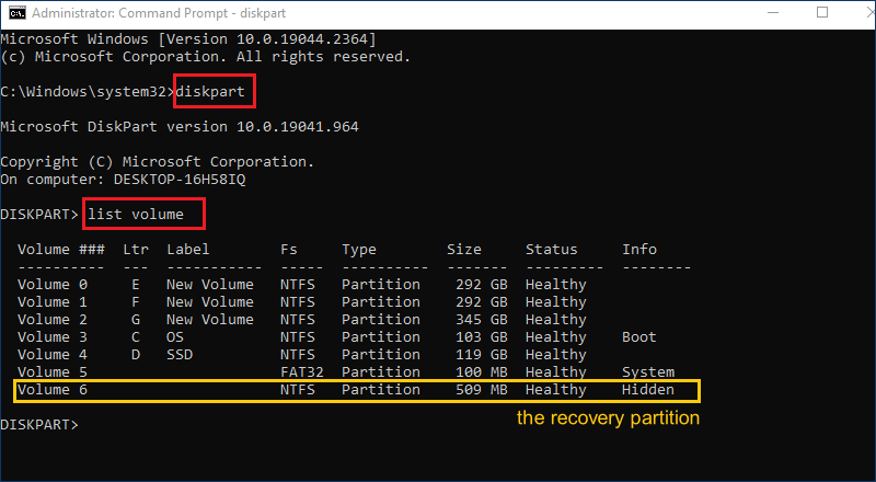 show recovery partition