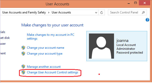 change user account control settings