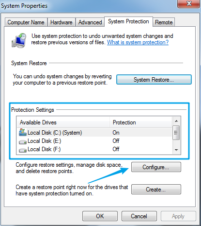 configure resotre setting