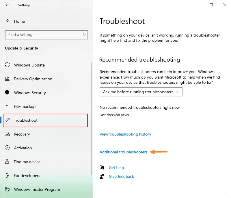 Click Troubleshoot
