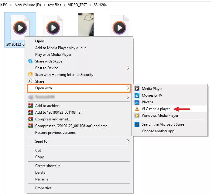 Choose Open with VLC media player