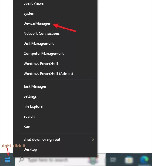 Right-click the Start menu