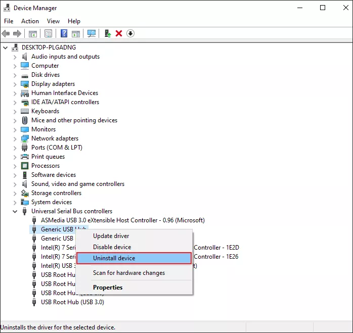 Click Uninstall device