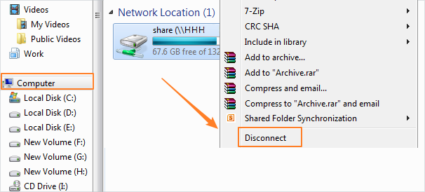  right click to disconnect network drive