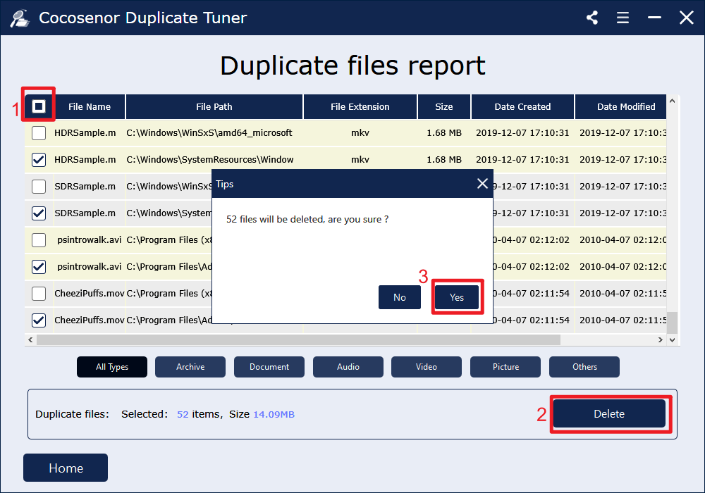 delete duplicate files