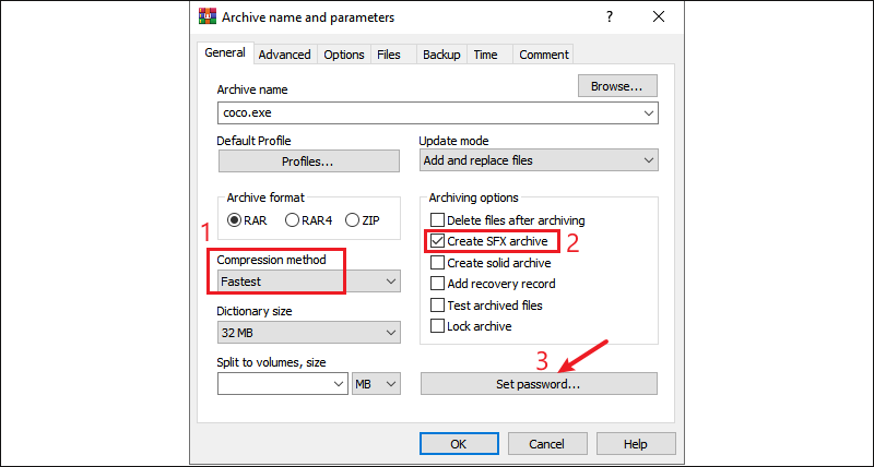 change archive parameters