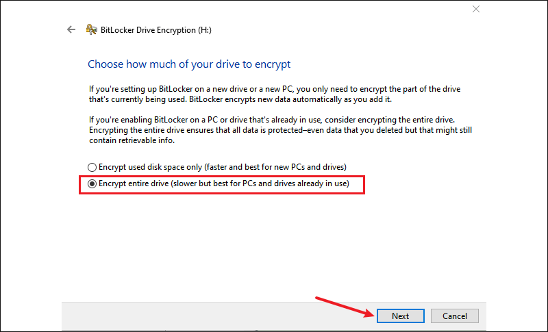 choose encrypt entire drive