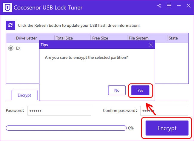 click Encrypt and then the Yes button