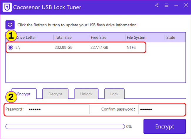 select external hard drive and set the password