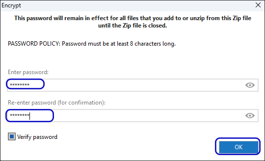 set password to encrypt ZIP file