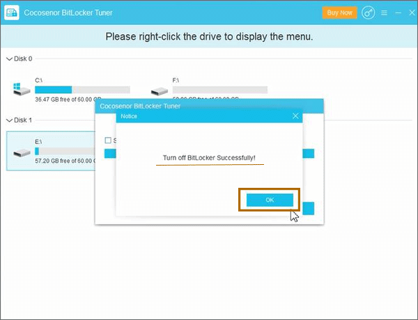 turn off BitLocker successfully
