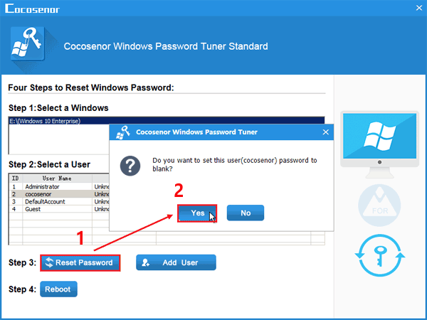 reset to remove password