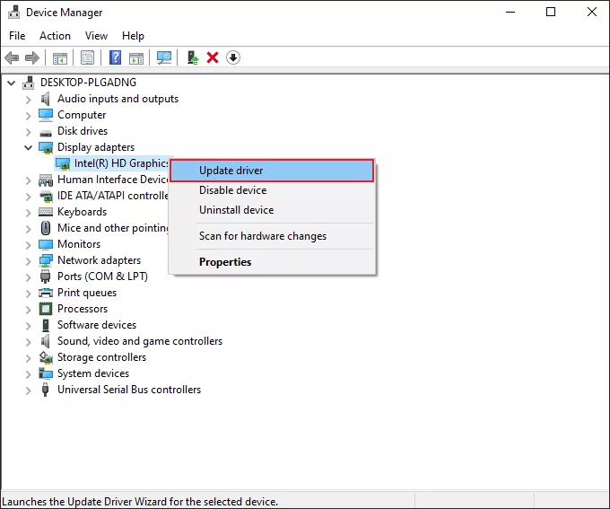 Right-click Graphics driver