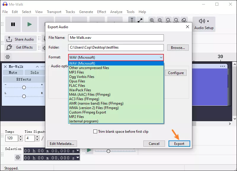 Click Export and choose format