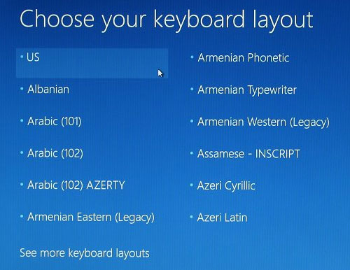 select keyboard layout