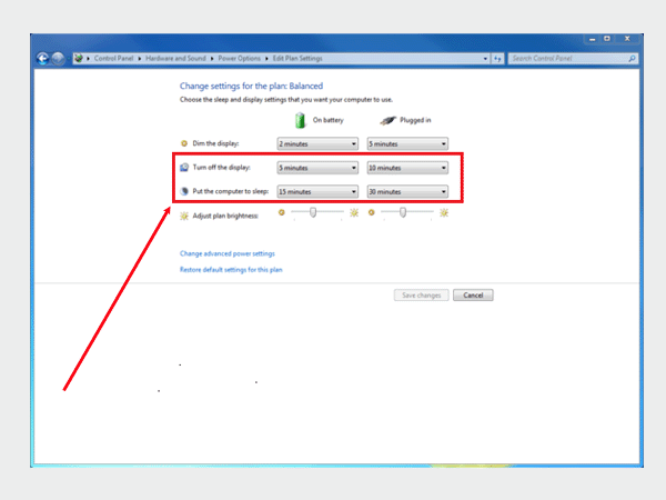 choose the display and sleep setting