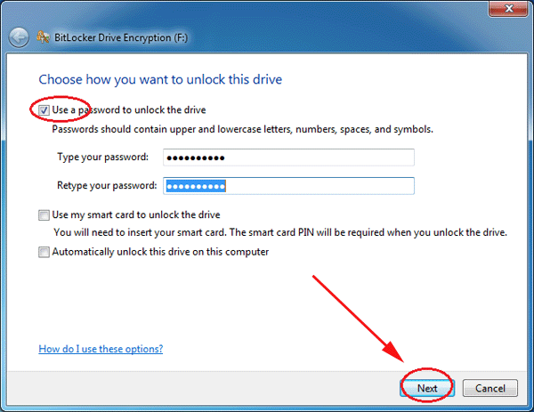 how to password a hard drive in windows 7