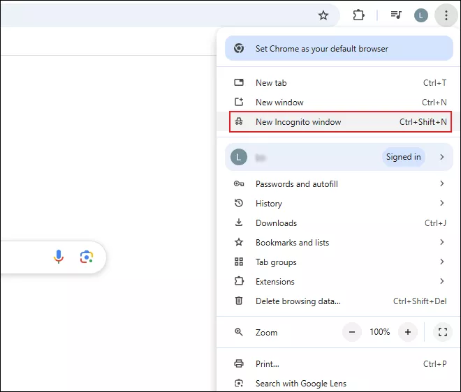 Choose New Incognito Window