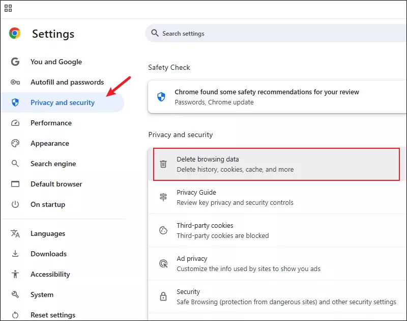 Click Delete browsing data