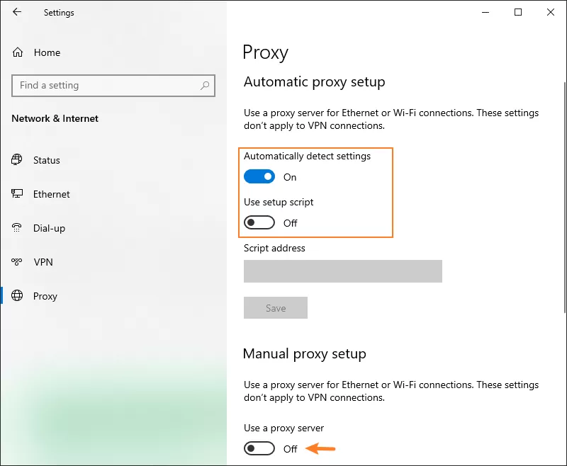 Turn off Proxy Server