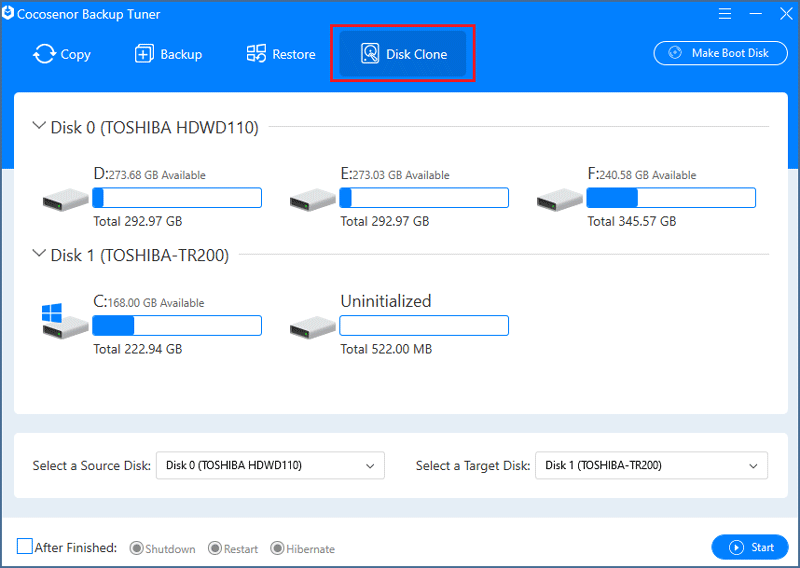 Click the Disk Clone Tab