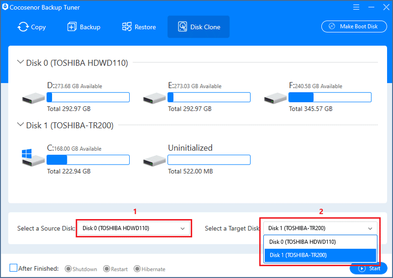 Choose a Source Disk and a Target Disk