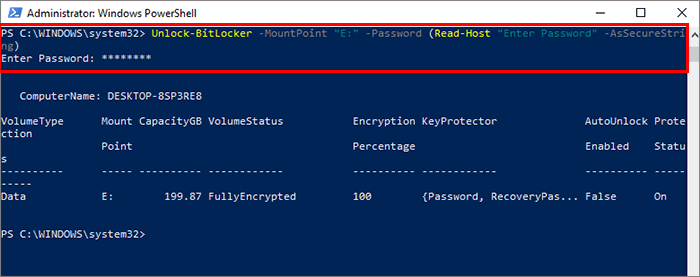 powershell password unlock