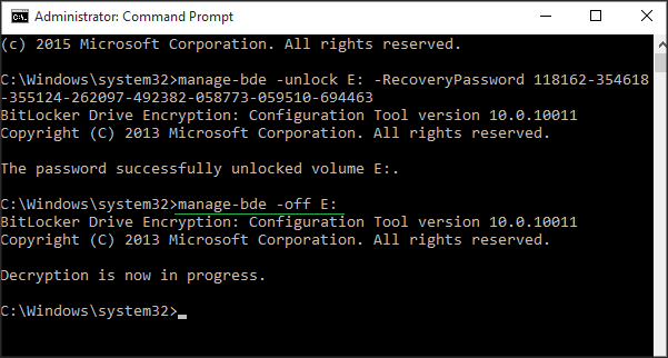 turn off BitLocker from command line
